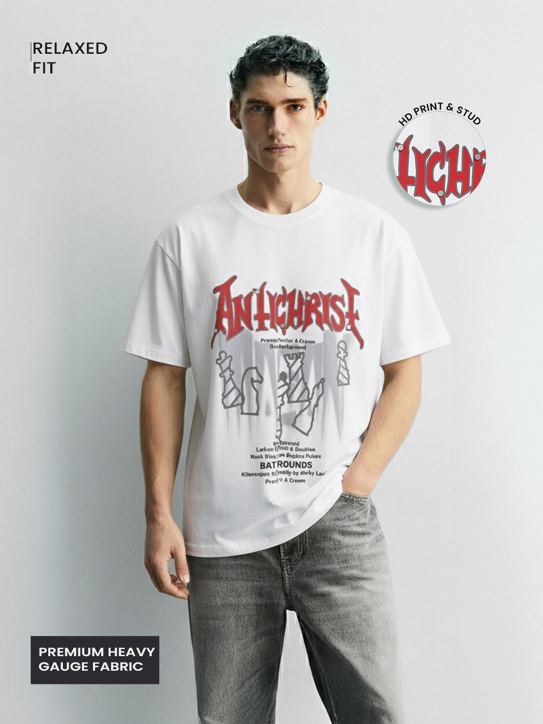 Men's White Relaxed Fit Graphic Printed 240 GSM Casual T-Shirt