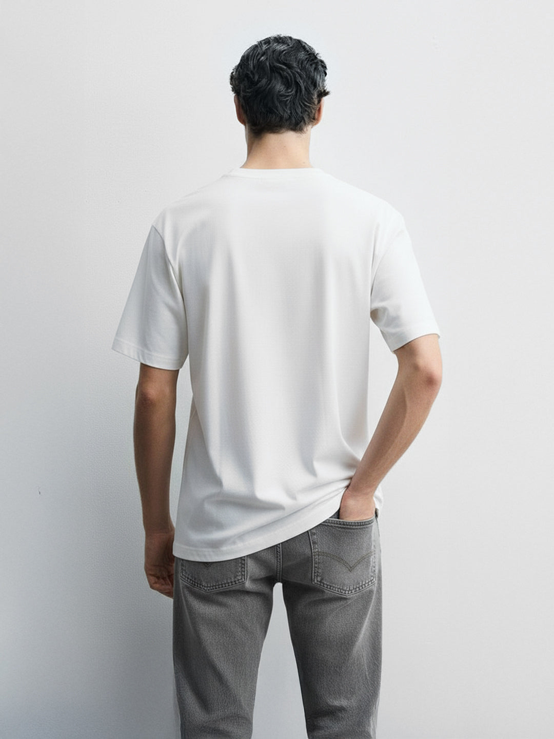 Men's White Relaxed Fit Graphic Printed 240 GSM Casual T-Shirt