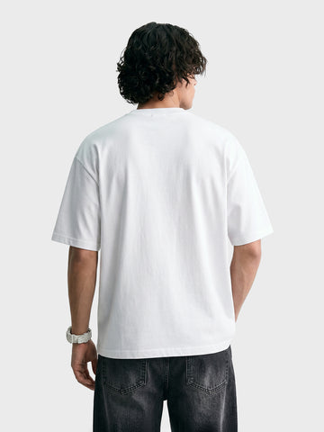 Men's White Relaxed Fit Graphic Printed 240 GSM Casual T-Shirt