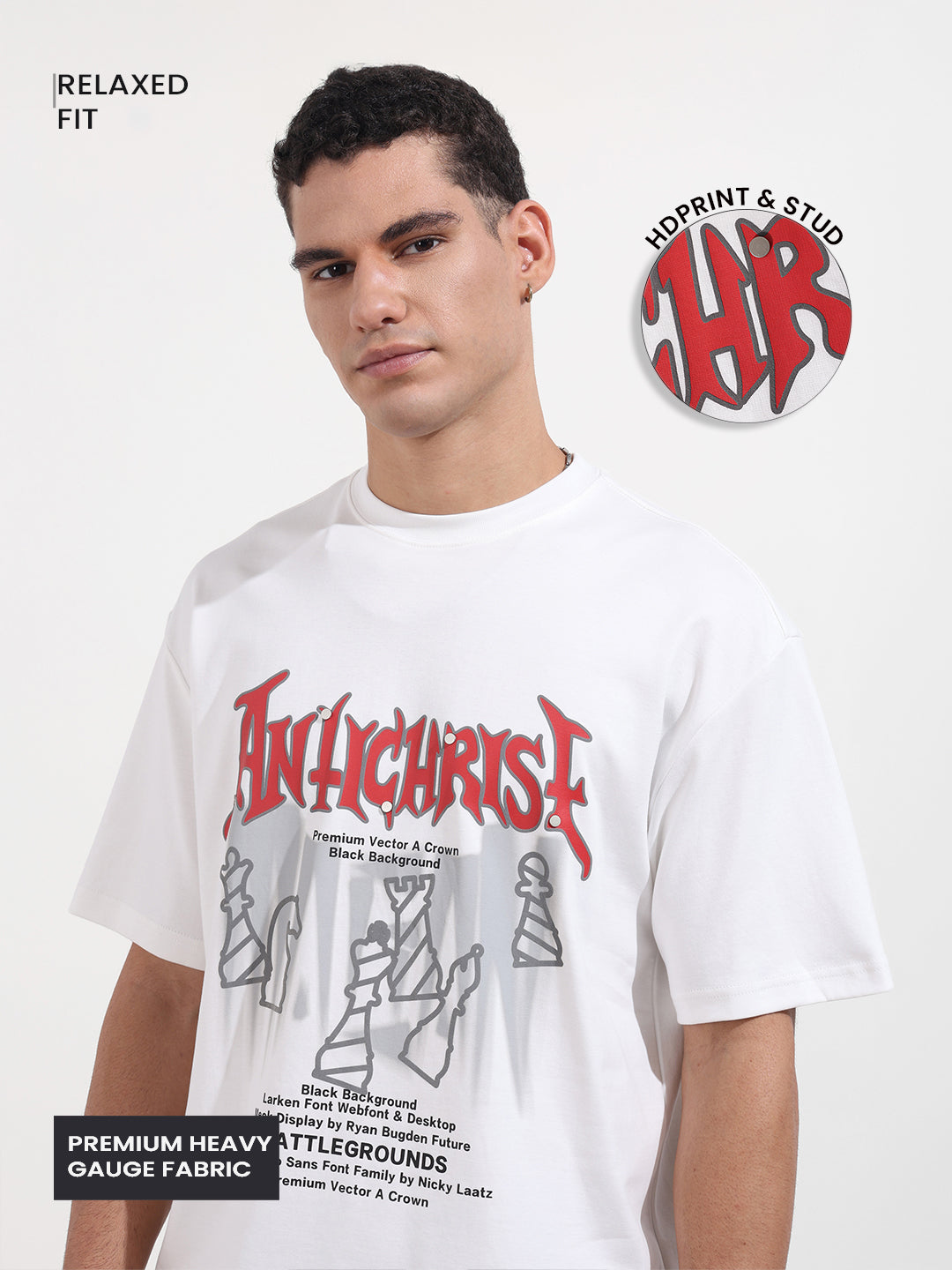 Men's White Relaxed Fit Graphic Printed 240 GSM Casual T-Shirt