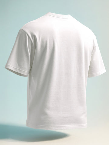 Men's White Relaxed Fit Graphic Printed 240 GSM Casual T-Shirt
