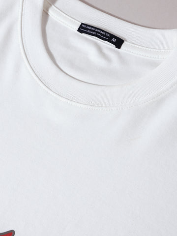 Men's White Relaxed Fit Graphic Printed 240 GSM Casual T-Shirt