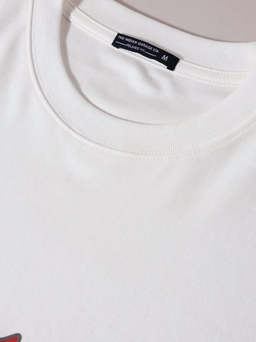 Men's White Relaxed Fit Graphic Printed 240 GSM Casual T-Shirt