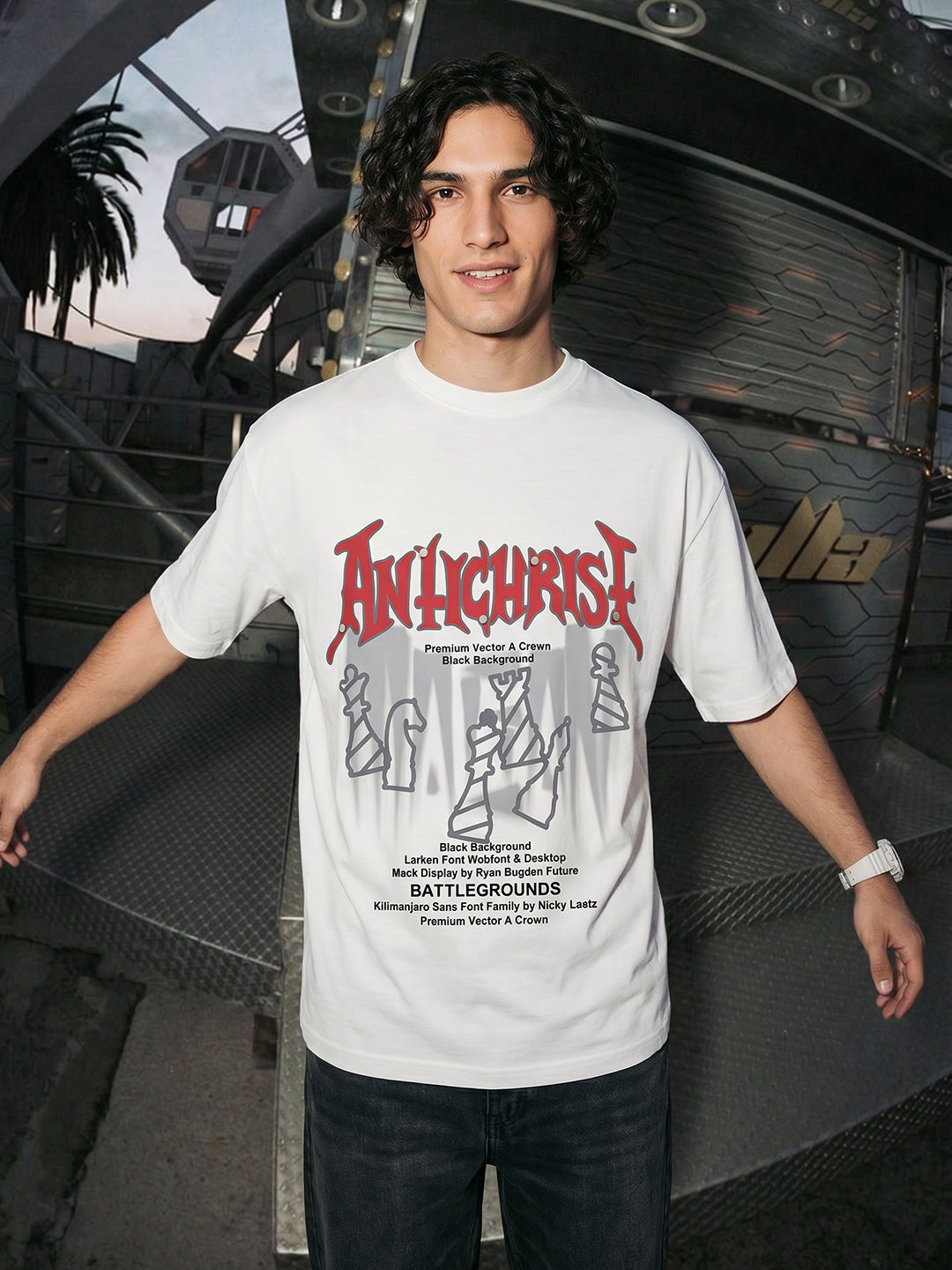 Men's White Relaxed Fit Graphic Printed 240 GSM Casual T-Shirt