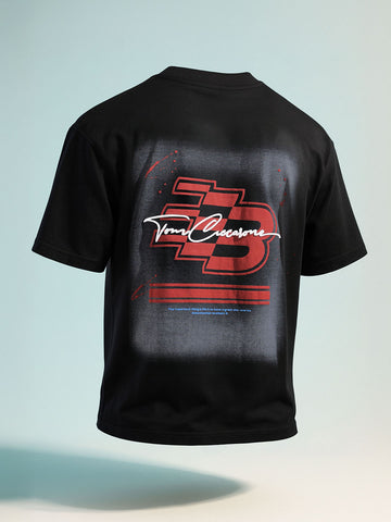 Men's Black Relaxed Fit Embroided 240 GSM Casual T-Shirt