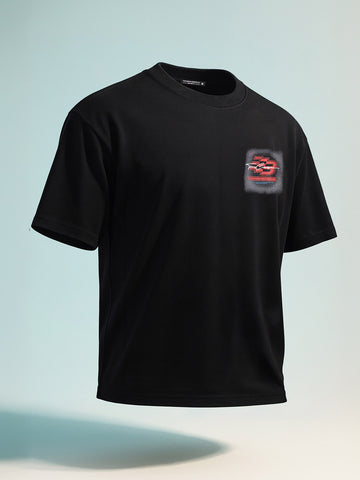 Men's Black Relaxed Fit Embroided 240 GSM Casual T-Shirt