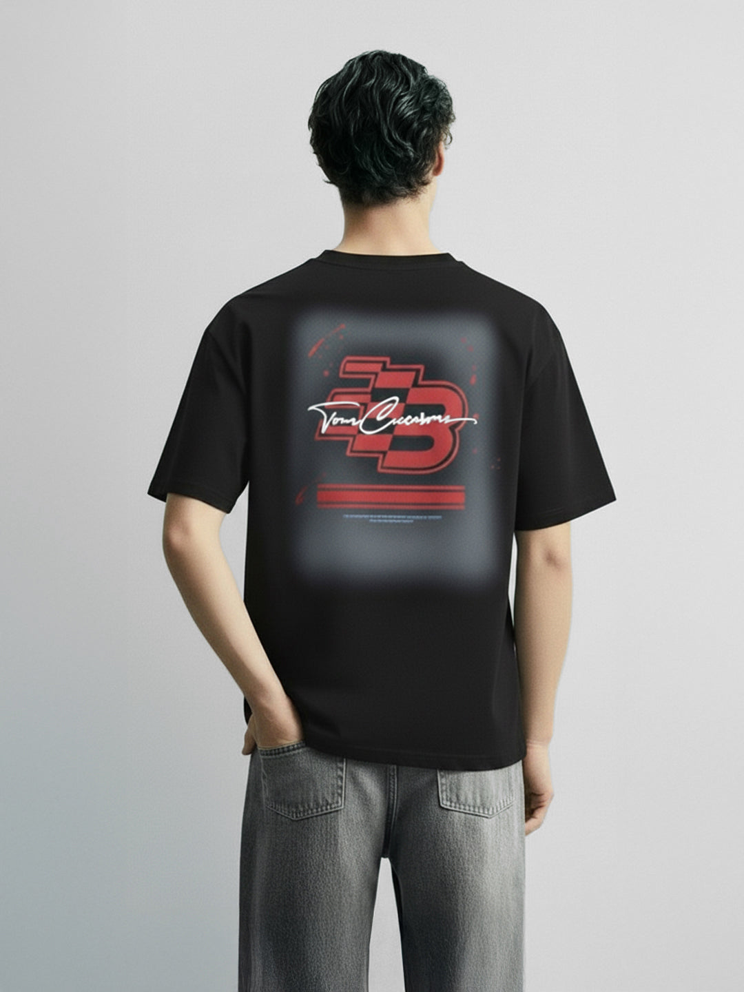 Men's Black Relaxed Fit Embroided 240 GSM Casual T-Shirt