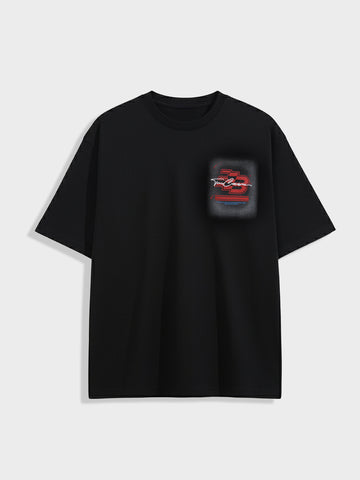 Men's Black Relaxed Fit Embroided 240 GSM Casual T-Shirt
