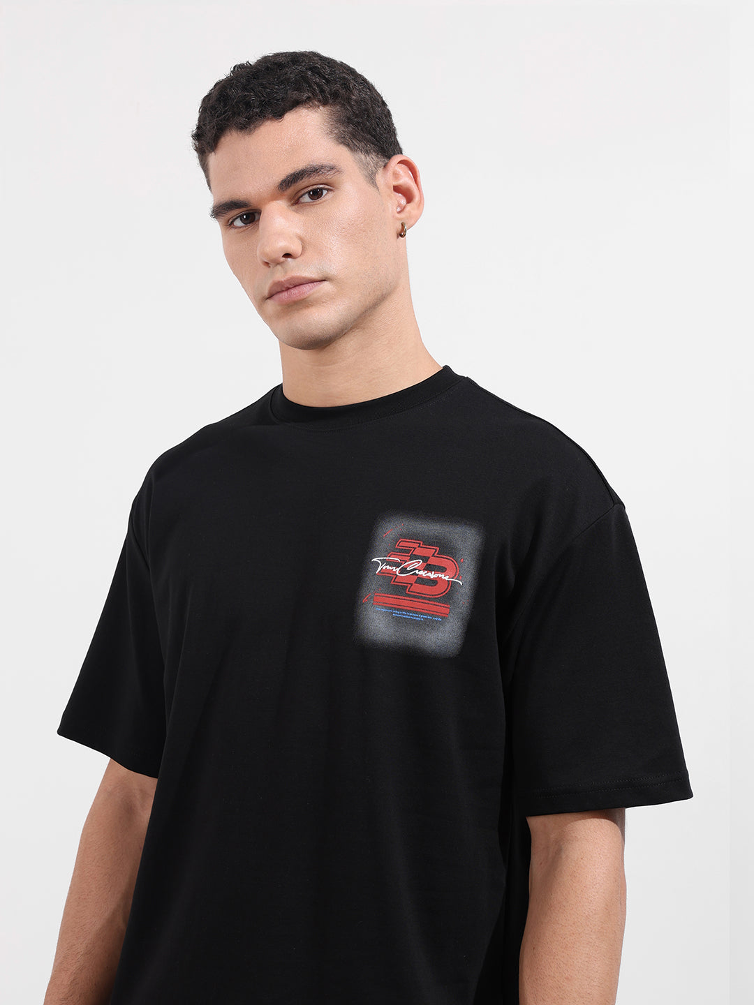 Men's Black Relaxed Fit Embroided 240 GSM Casual T-Shirt