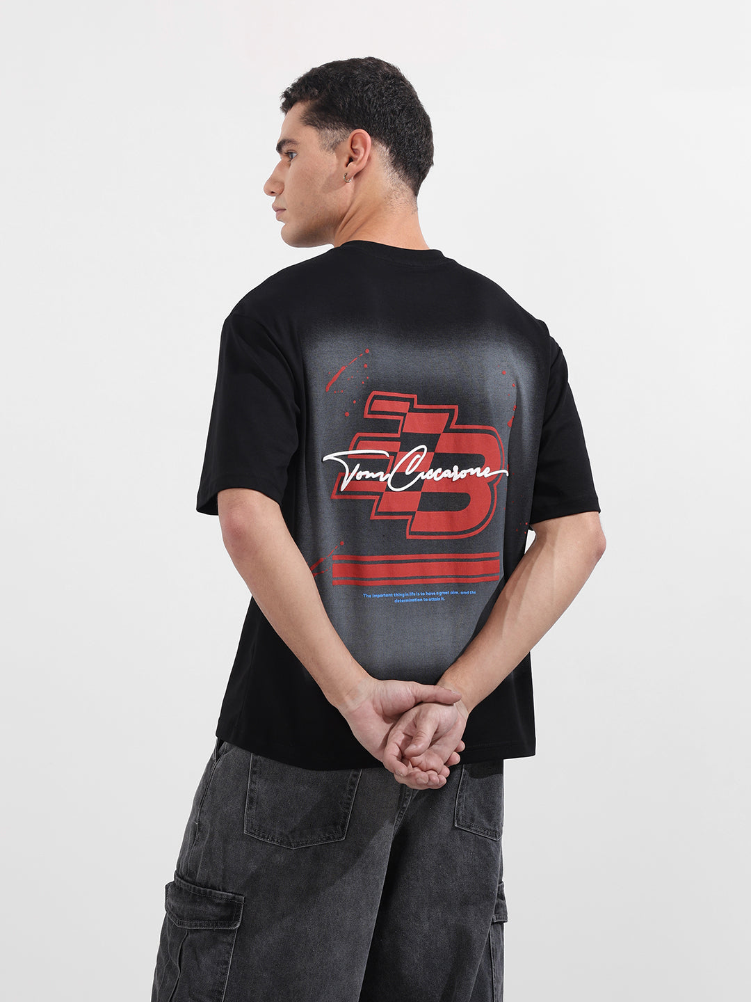 Men's Black Relaxed Fit Embroided 240 GSM Casual T-Shirt