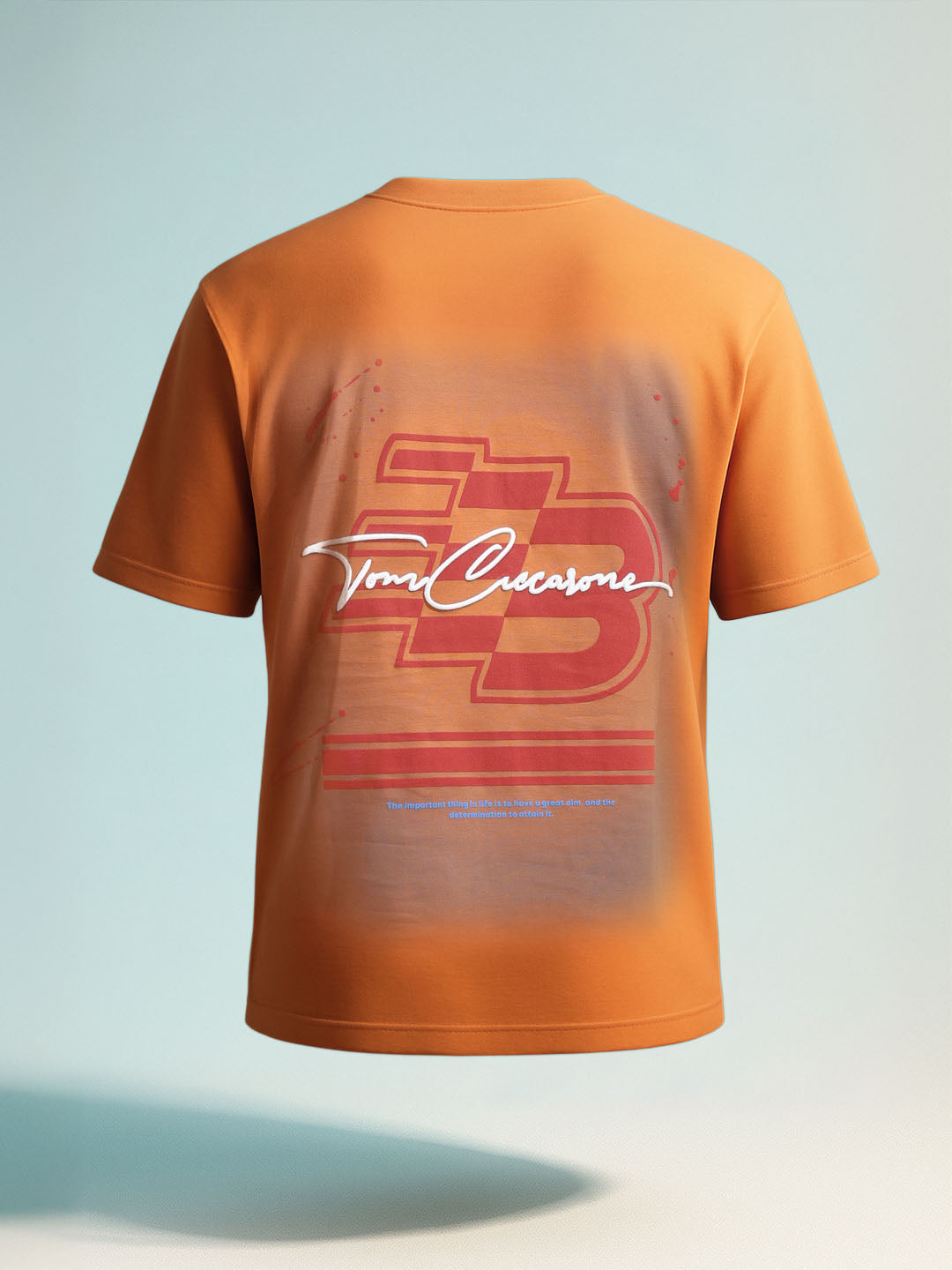 Men's Orange Relaxed Fit Embroided 240 GSM Casual T-Shirt