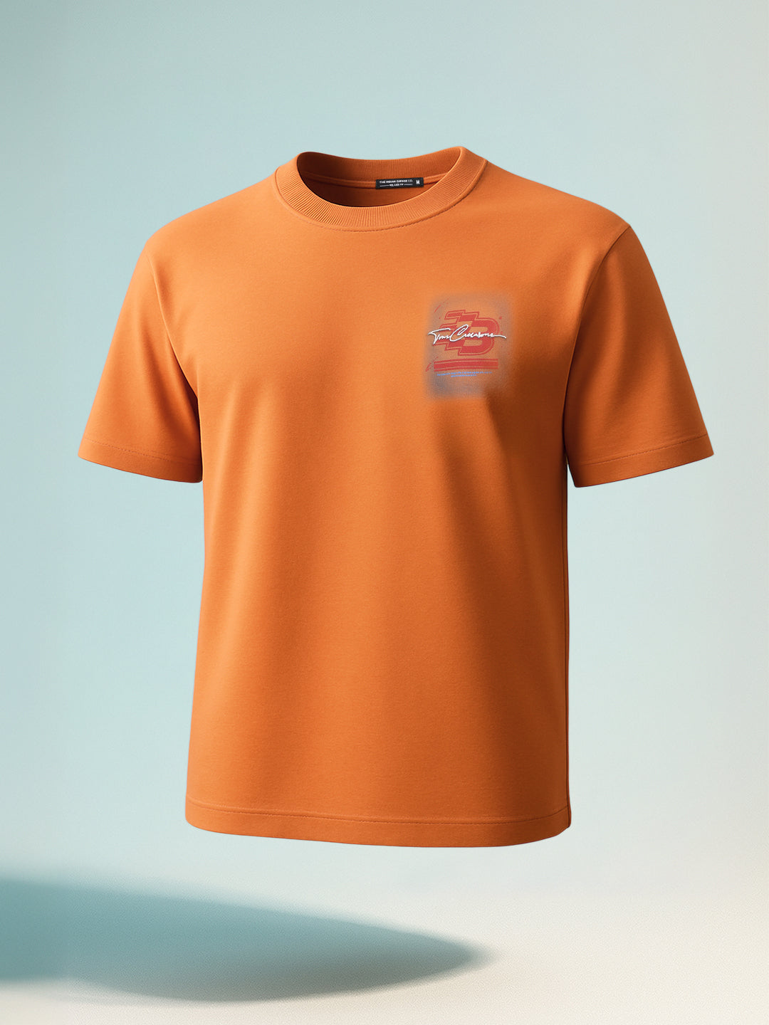 Men's Orange Relaxed Fit Embroided 240 GSM Casual T-Shirt