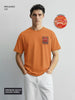 Men's Orange Relaxed Fit Embroided 240 GSM Casual T-Shirt