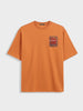 Men's Orange Relaxed Fit Embroided 240 GSM Casual T-Shirt