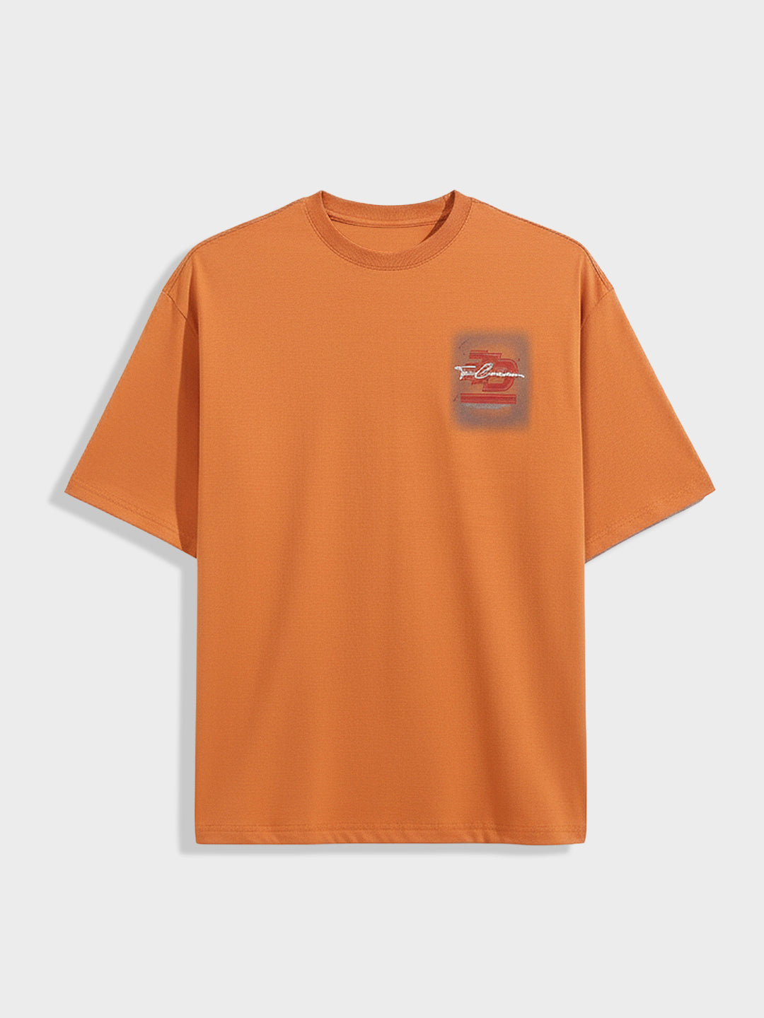 Men's Orange Relaxed Fit Embroided 240 GSM Casual T-Shirt