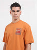 Men's Orange Relaxed Fit Embroided 240 GSM Casual T-Shirt