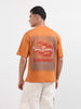 Men's Orange Relaxed Fit Embroided 240 GSM Casual T-Shirt