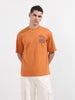 Men's Orange Relaxed Fit Embroided 240 GSM Casual T-Shirt
