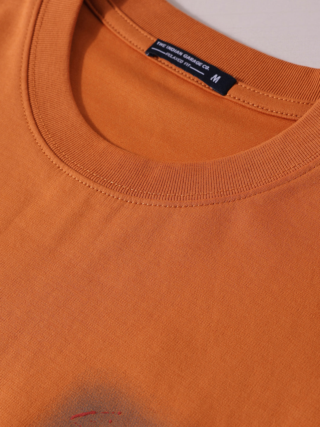 Men's Orange Relaxed Fit Embroided 240 GSM Casual T-Shirt