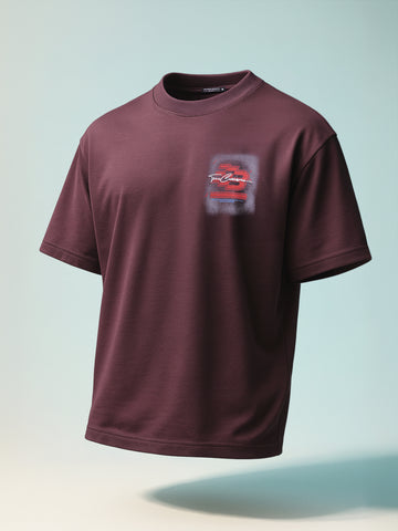Men's Maroon Relaxed Fit Embroided 240 GSM Casual T-Shirt