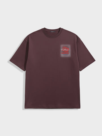 Men's Maroon Relaxed Fit Embroided 240 GSM Casual T-Shirt