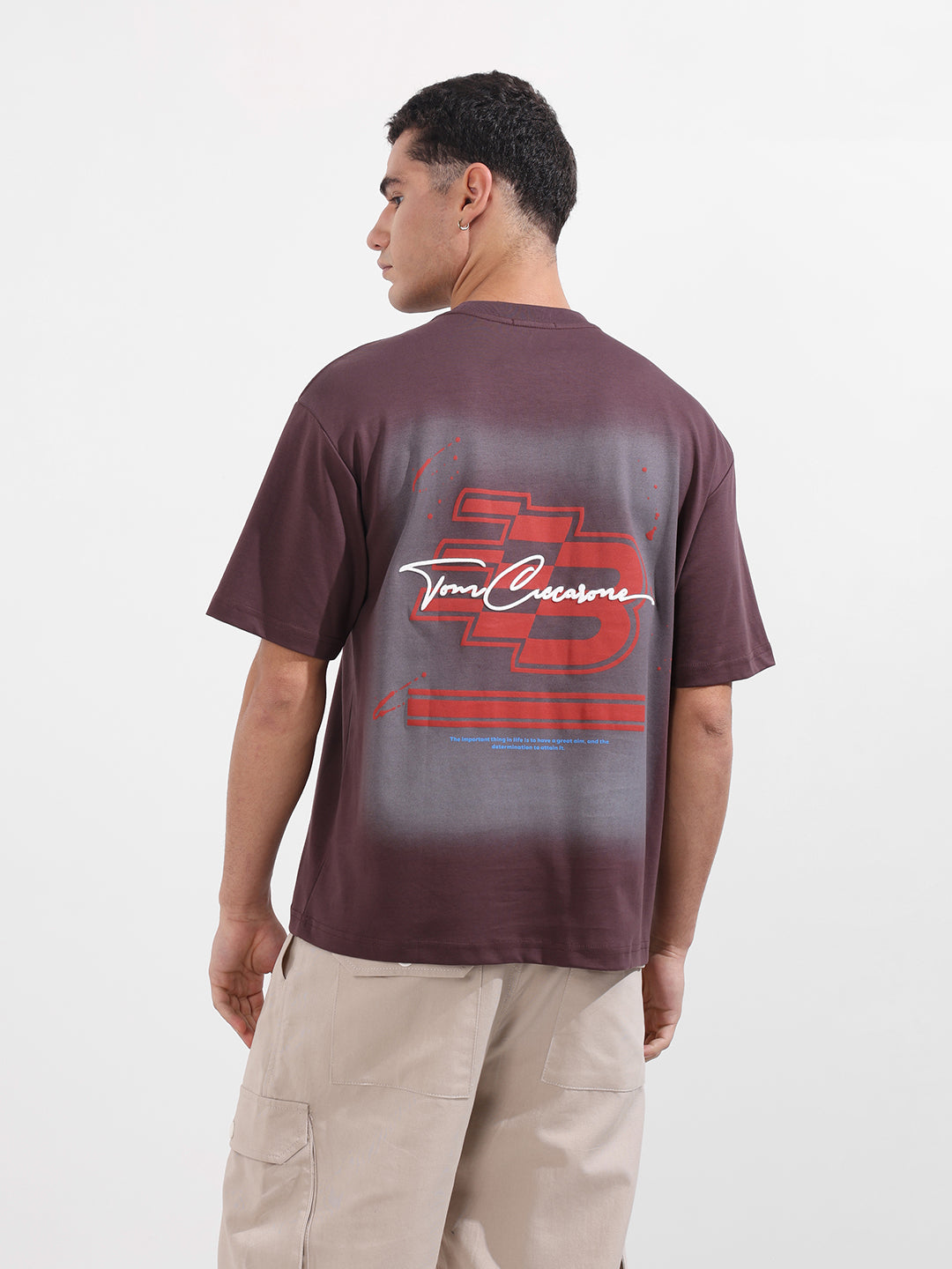 Men's Maroon Relaxed Fit Embroided 240 GSM Casual T-Shirt