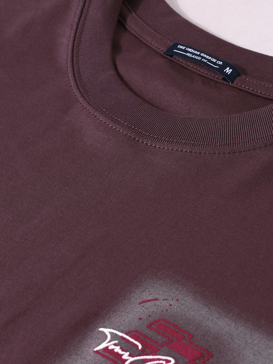 Men's Maroon Relaxed Fit Embroided 240 GSM Casual T-Shirt