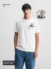Men's White Relaxed Fit Embroided 240 GSM Casual T-Shirt