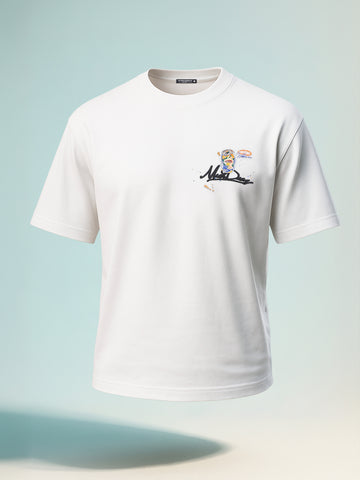 Men's White Relaxed Fit Embroided 240 GSM Casual T-Shirt