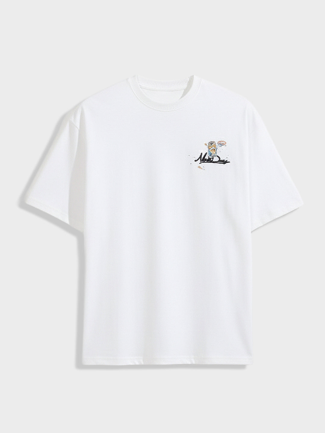 Men's White Relaxed Fit Embroided 240 GSM Casual T-Shirt