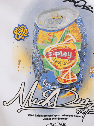 Men's White Relaxed Fit Embroided 240 GSM Casual T-Shirt