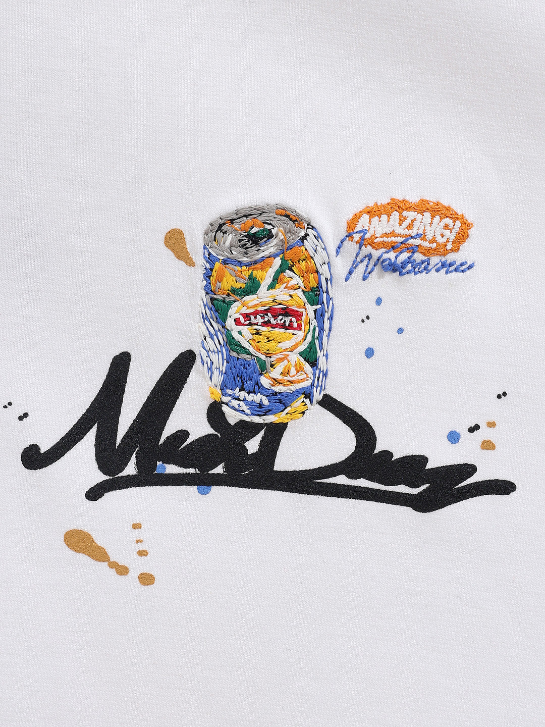 Men's White Relaxed Fit Embroided 240 GSM Casual T-Shirt