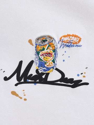 Men's White Relaxed Fit Embroided 240 GSM Casual T-Shirt