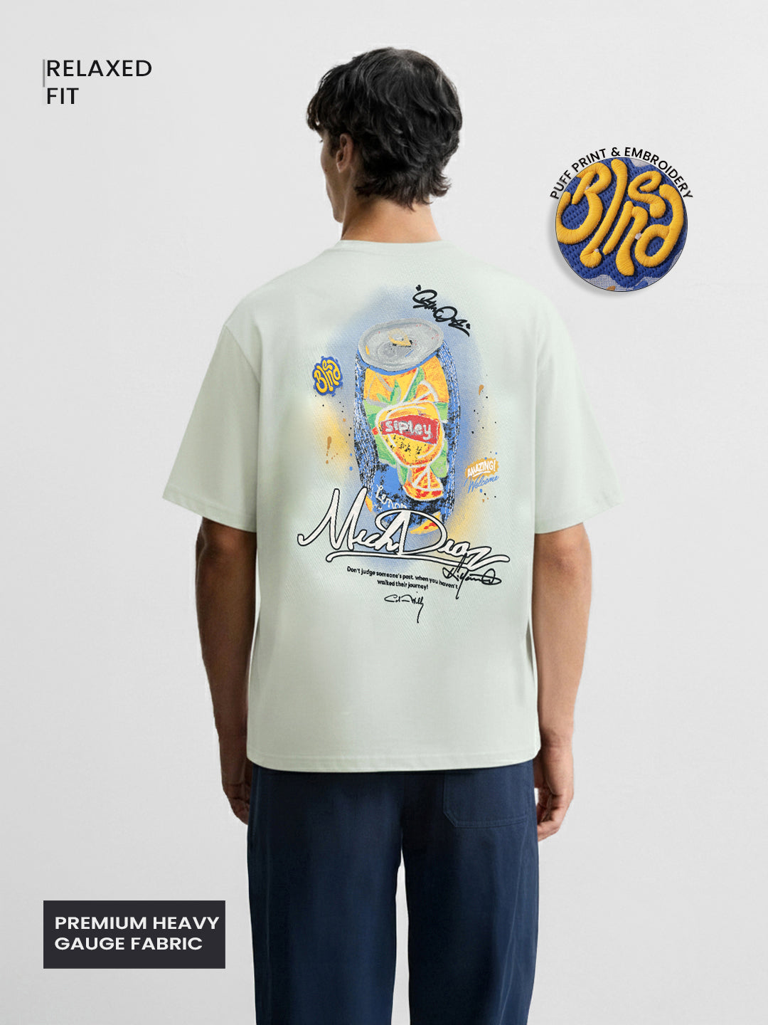 Men's Green Relaxed Fit Embroided 240 GSM Casual T-Shirt