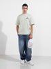 Men's Green Relaxed Fit Embroided 240 GSM Casual T-Shirt