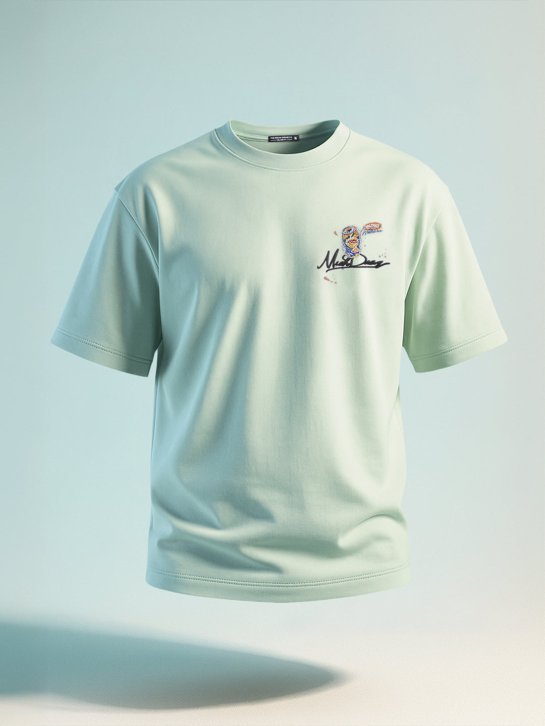 Men's Green Relaxed Fit Embroided 240 GSM Casual T-Shirt