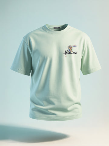 Men's Green Relaxed Fit Embroided 240 GSM Casual T-Shirt