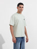 Men's Green Relaxed Fit Embroided 240 GSM Casual T-Shirt