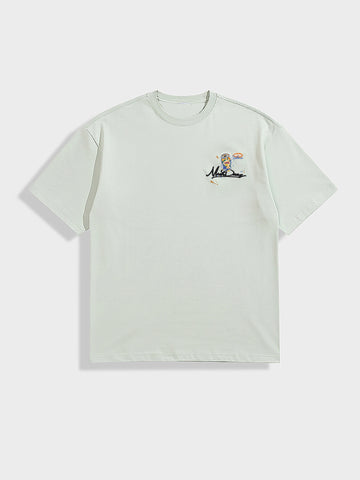 Men's Green Relaxed Fit Embroided 240 GSM Casual T-Shirt