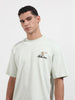 Men's Green Relaxed Fit Embroided 240 GSM Casual T-Shirt