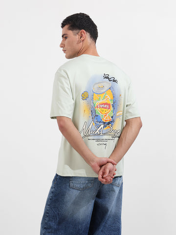 Men's Green Relaxed Fit Embroided 240 GSM Casual T-Shirt