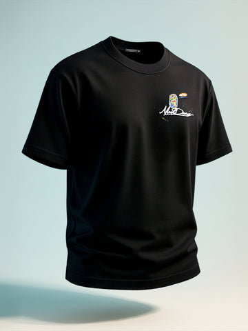 Men's Black Relaxed Fit Embroided 240 GSM Casual T-Shirt