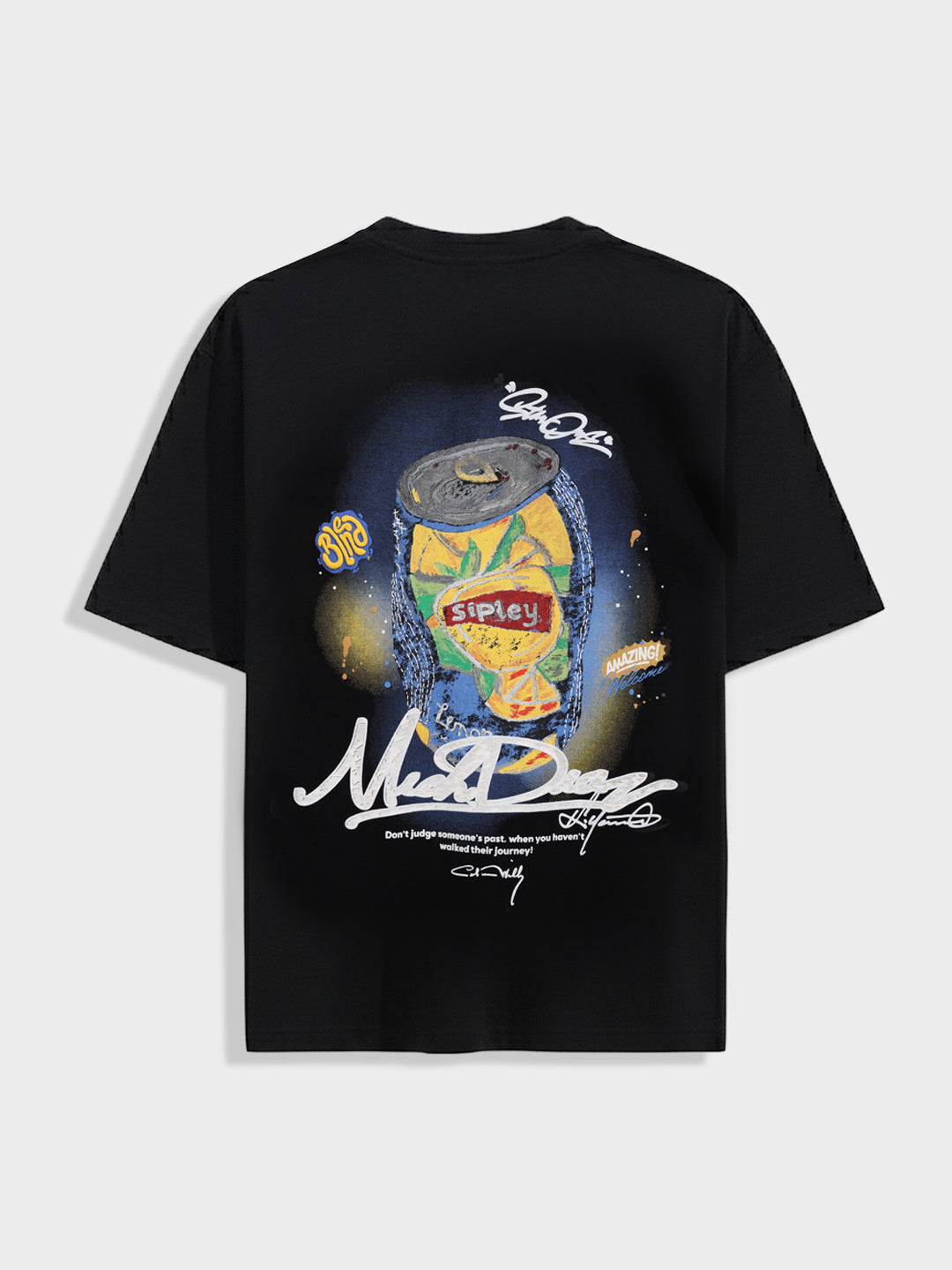 Men's Black Relaxed Fit Embroided 240 GSM Casual T-Shirt