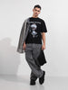 Men's Black Relaxed Fit Graphic Printed 240 GSM Casual T-Shirt