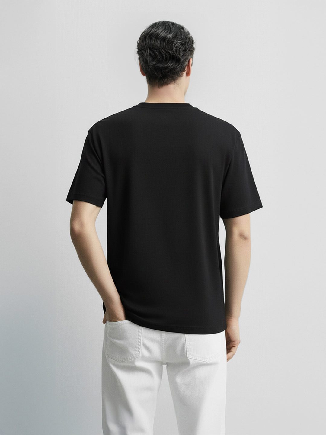 Men's Black Relaxed Fit Graphic Printed 240 GSM Casual T-Shirt