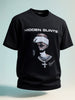 Men's Black Relaxed Fit Graphic Printed 240 GSM Casual T-Shirt