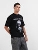 Men's Black Relaxed Fit Graphic Printed 240 GSM Casual T-Shirt