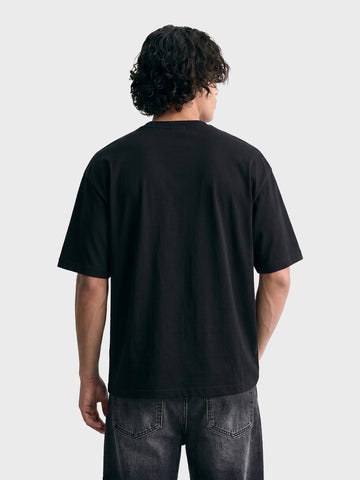 Men's Black Relaxed Fit Graphic Printed 240 GSM Casual T-Shirt