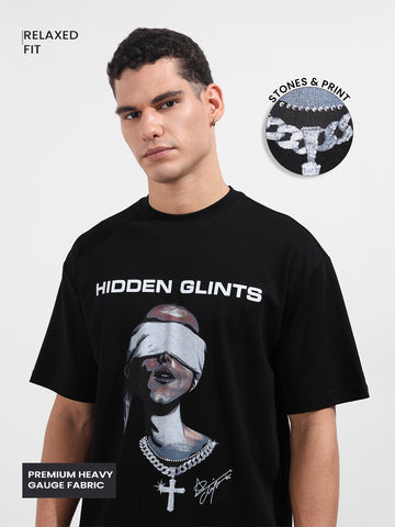 Men's Black Relaxed Fit Graphic Printed 240 GSM Casual T-Shirt