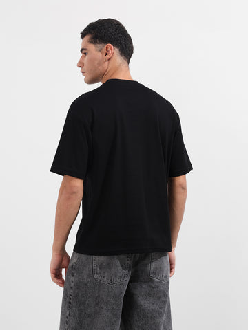 Men's Black Relaxed Fit Graphic Printed 240 GSM Casual T-Shirt